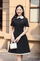 Váy Thiết Kế Dáng A Đen Phối Cổ Ren YAME YV741