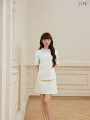 YAME - Set Váy Bộ Gồm Áo Cổ Sen Đính Cườm Cùng Chân Váy Dáng Xuông Đi Làm, Đi Tiệc Sang Trọng Éclat YS799