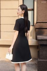 Váy Thiết Kế Dáng A Đen Phối Cổ Ren YAME YV741