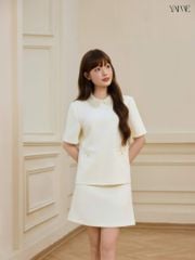 YAME - Set Váy Bộ Gồm Áo Cổ Sen Đính Cườm Cùng Chân Váy Dáng Xuông Đi Làm, Đi Tiệc Sang Trọng Éclat YS799