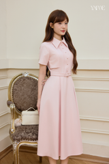 Váy Thiết Kế Màu Hồng Ngắn Tay Kèm Đai YAME YV765