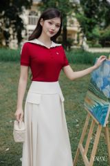 Áo Đỏ Ngắn Tay Cúc Bọc Cổ Thủy Thủ YAME YA729