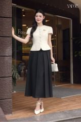 Áo Tweed Tay Hến Cúc Bọc Vạt Tròn YAME YA749