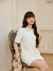 YAME - Set Váy Bộ Gồm Áo Cổ Sen Đính Cườm Cùng Chân Váy Dáng Xuông Đi Làm, Đi Tiệc Sang Trọng Éclat YS799