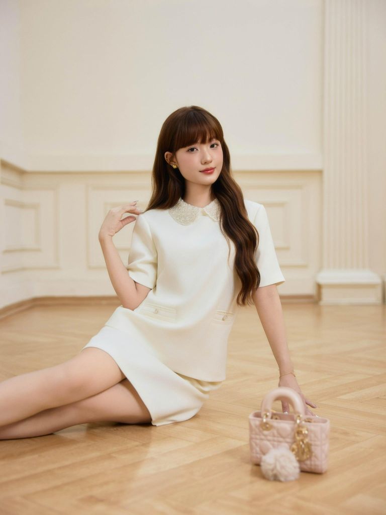 YAME - Set Váy Bộ Gồm Áo Cổ Sen Đính Cườm Cùng Chân Váy Dáng Xuông Đi Làm, Đi Tiệc Sang Trọng Éclat YS799