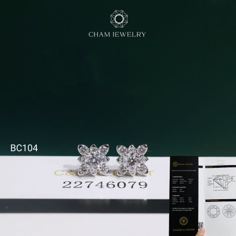 Hoa Tai BC104 CHAM JEWELRY, Đá Moissanite C&C Chủ 4.0mm (Barcode OCB52)