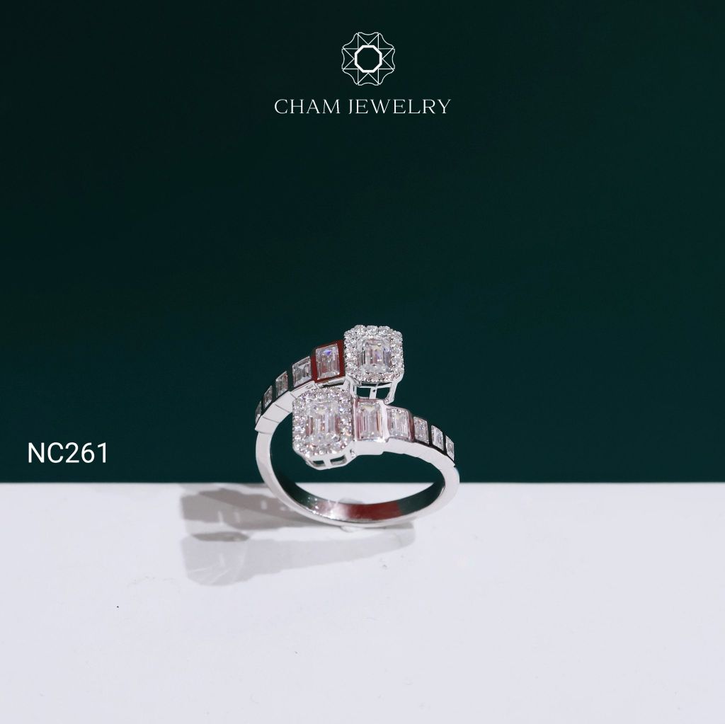 Nhẫn NC261 CHAM JEWELRY, Nhẫn Full Nửa Hàng Đá Moissanite (Barcode NNU317)
