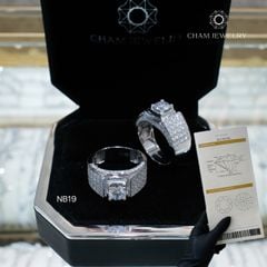 Nhẫn Nam NB19 CHAM JEWELRY, Full Moissanite Cao Cấp, Chủ 6.0mm (Barcode TVM100)