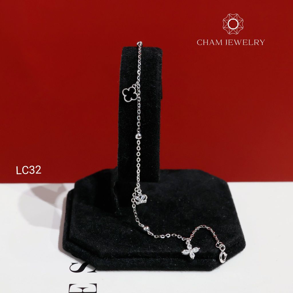 Lắc Chân LC32 CHAM JEWELRY, Lắc Chân Charm Cỏ 4 Lá Đen (Barcode CTNC96) .