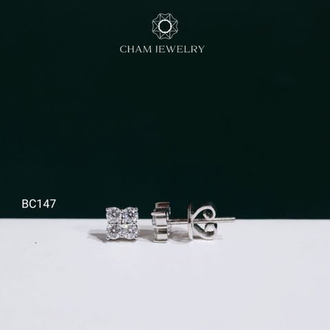 Hoa Tai  BC147 CHAM JEWELRY , Hoa Tai Hoa 4 Cánh 2.5mm Full Đá Moissanite (OCB80)