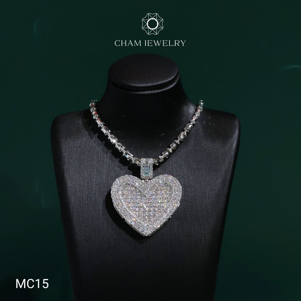 Mặt Dây Chuyền MC15 CHAM JEWELRY , Mặt Trái Tim  Full Moissanite Cao Cấp (Barcode OPM01).