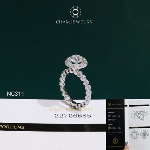 Nhẫn NC311 CHAM JEWELRY, Đá Moissanite C&C Chủ 7.2mm (Barcode OCNN144)