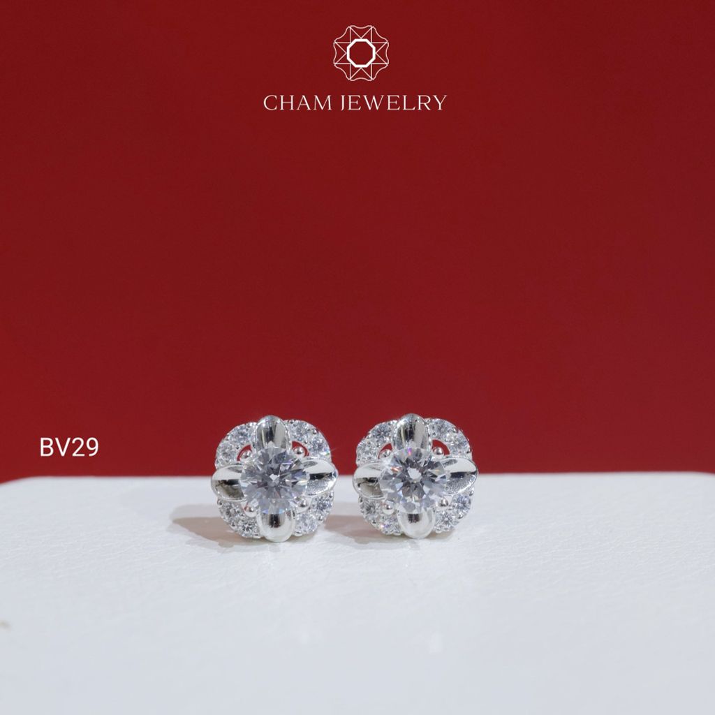 Hoa Tai CHAM JEWERLY  BV29, Hoa 4 Cánh, Chủ 4.0mm (Barcode TBV235)