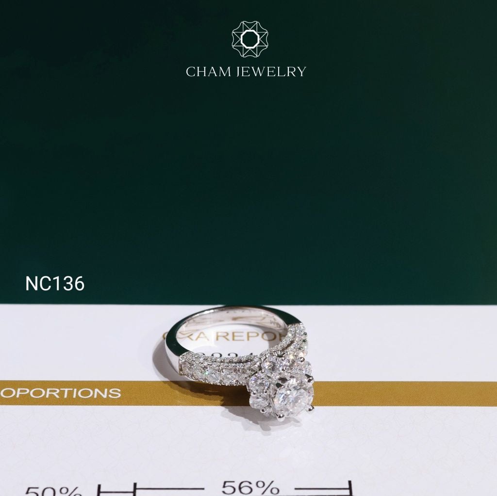 Nhẫn NC136 CHAM JEWELRY, Full Đá Moissanite, Chủ 6.3mm (Barcode OCNN01).