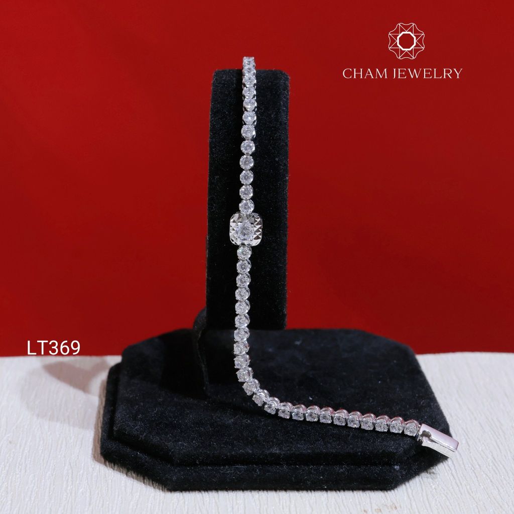 Lắc Tay LT369 CHAM JEWELRY , Lắc Full Đá Viền Vuông Chạm Máy Kết 2.5mm (Barcode KLT71).