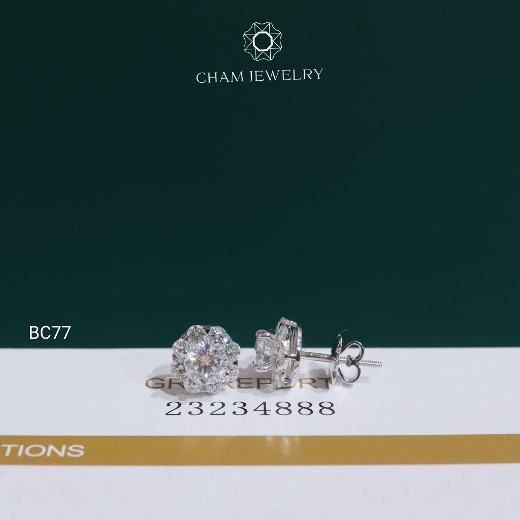 Hoa Tai BC77 CHAM JEWELRY, Hoa Tai Full Moissanite Chủ 5.0mm (Barcode OB91)