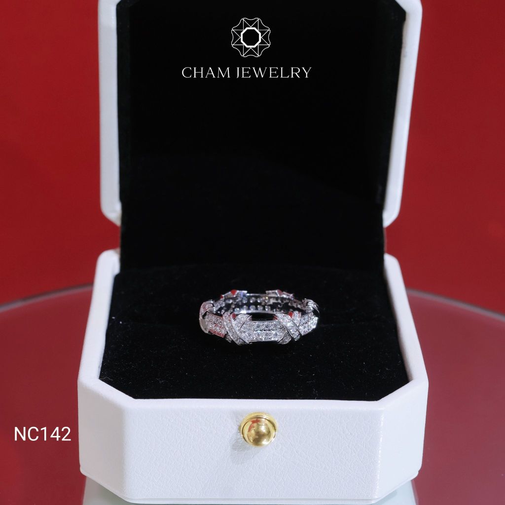 Nhẫn NC142 CHAM JEWELRY, Full Đá Moissanite Bản 4.0mm (Barcode ONNU212)