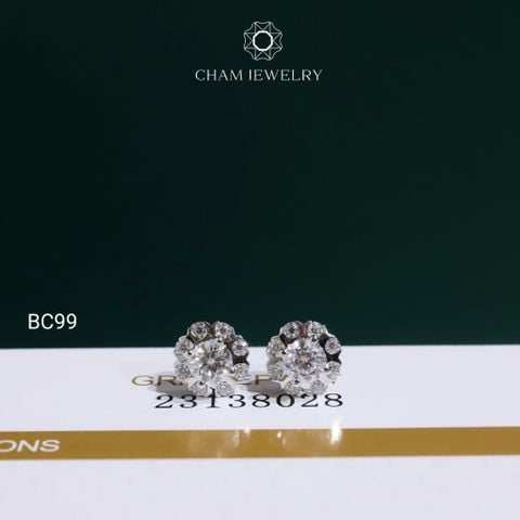 Hoa Tai BC99 CHAM JEWELRY, Hoa Tai Full Moissanite Chủ 4.5mm (Barcode OCB26)