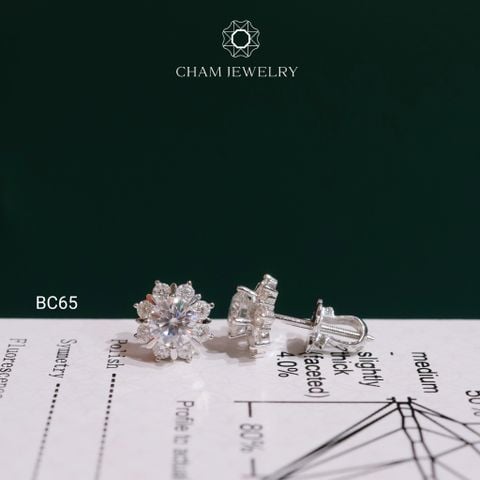 Hoa Tai CHAM JEWELRY BC65, Hoa Tai Xoàn Tia Full Moissanite Chủ 5.0mm (Barcode TVM154)