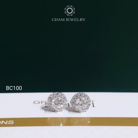 Hoa Tai BC100 CHAM JEWELRY, Hoa Tai Full Đá Moissanite Chủ 4.0mm (Barcode OCB25)