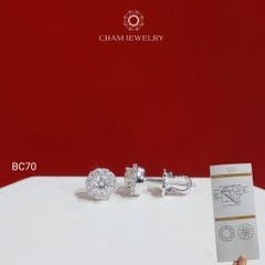 Hoa Tai CHAM JEWELRY BC70, Hoa Tai Halo Tròn Chủ Moissanite Chủ 4.0mm (Barcode TVM37)