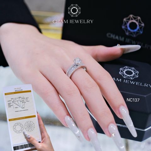 Nhẫn NC137 CHAM JEWELRY, Full Đá Moissanite , Chủ 6.3mm (Barcode OCN02)