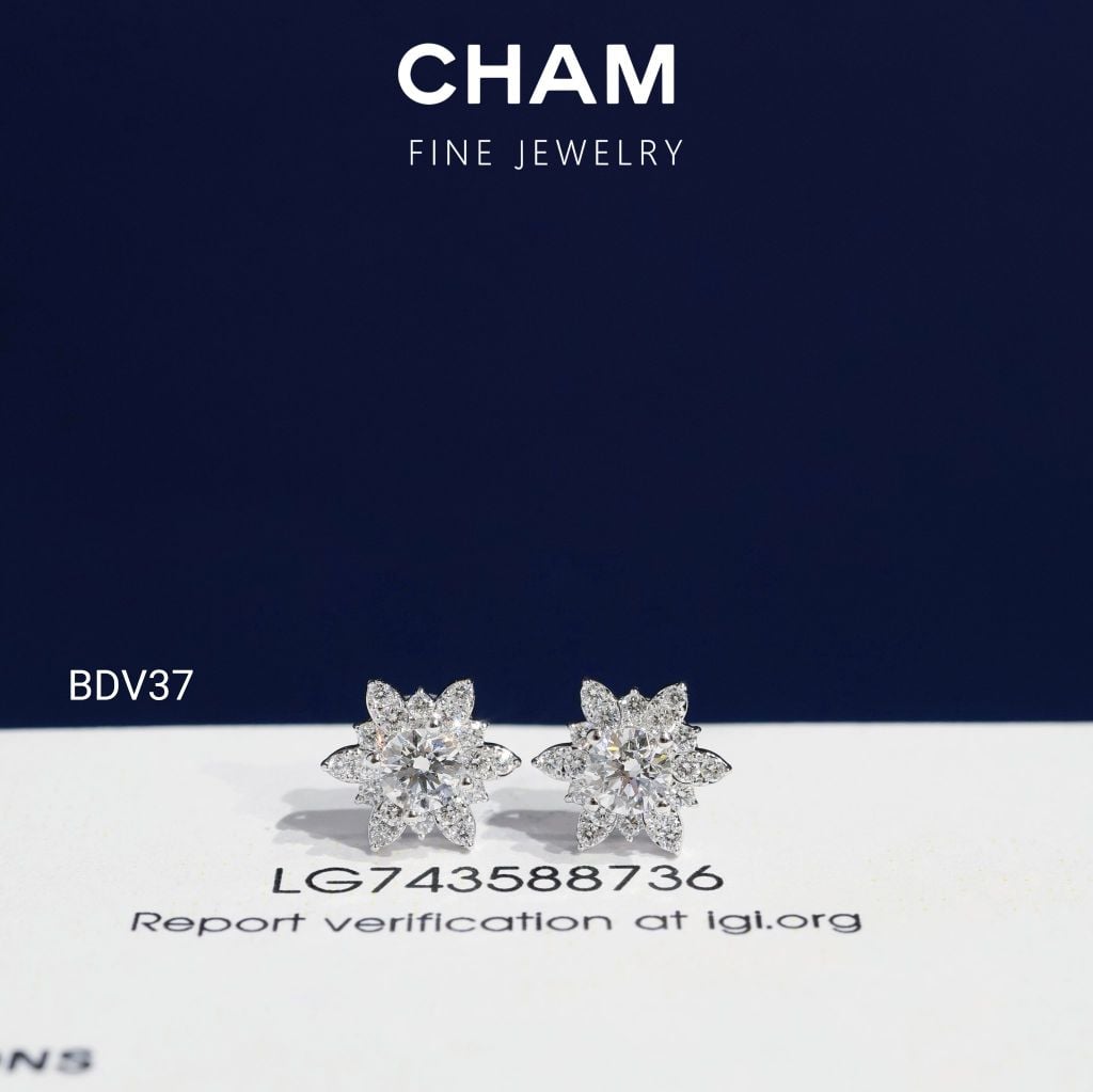 Hoa Tai BDV37 Vàng 10k Chủ 4.0mm Kim Cương Lab Grown Diamond