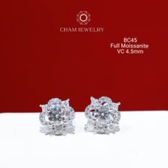 Hoa Tai CHAM JEWELRY BC45, Full Moissanite Chủ 4.5mm (Barcode OB02)