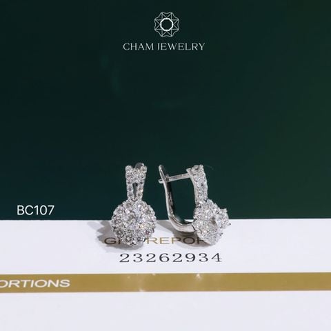 Hoa Tai BC107 CHAM JEWELRY, Hoa Tai Khóa Gài Full Moissanite Chủ 4.0mm (Barcode OCB15)