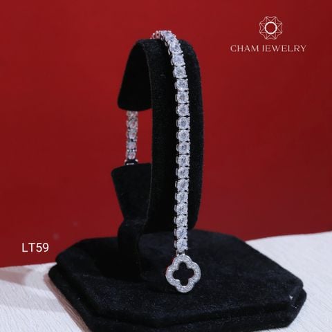 Lắc Tay LT59 CHAM JEWELRY, Lắc Tay Tennis Khóa Cỏ 4 Lá Full Đá 4.0mm (Barcode TLT1429).