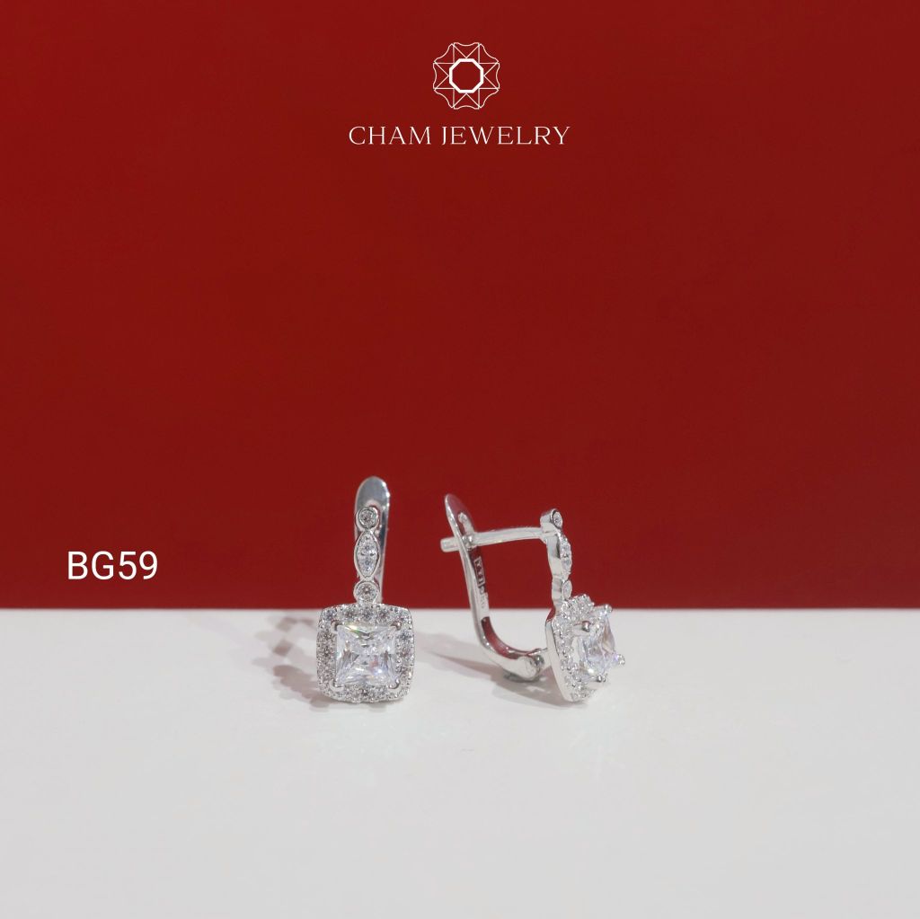 Hoa Tai BG59 CHAM JEWELRY, Hoa Tai Khóa Gài Chủ Vuông 4.0mm (Barcode TVB327B)