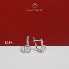 Hoa Tai BG59 CHAM JEWELRY, Hoa Tai Khóa Gài Chủ Vuông 4.0mm (Barcode TVB327B)