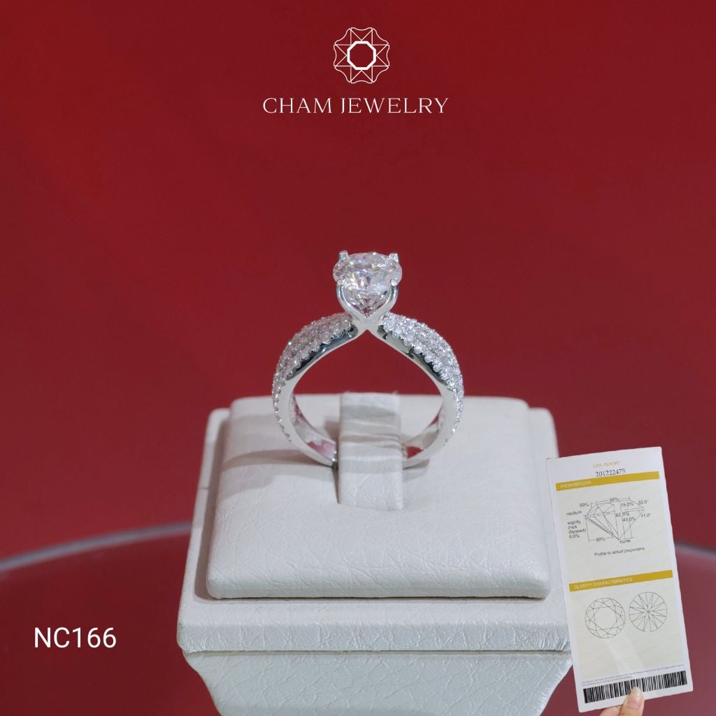Nhẫn NC166 CHAM JEWELRY, Full Đá Moissanite, Chủ 7.2mm (Barcode OCNN07)