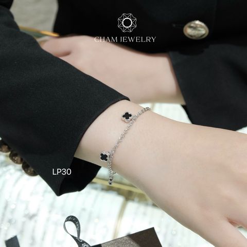 Lắc Tay LP30 CHAM JEWELRY, Lắc Tay 4 Lá Đen, Bản 6.0mm (Barcode CETSL110).