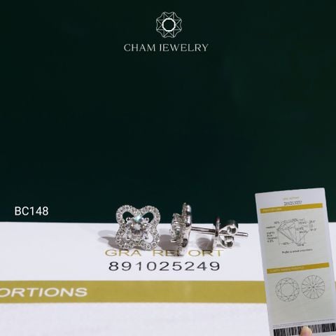Hoa Tai BC148 CHAM JEWELRY , Hoa Tai Cỏ 4 Lá Chủ 4.5mm Full Đá Moissanite (OCB81)