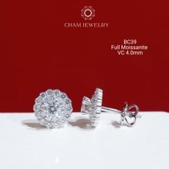 Hoa Tai CHAM JEWELRY BC39, Full Moissanite Chủ 4.0mm (Barcode OB13)