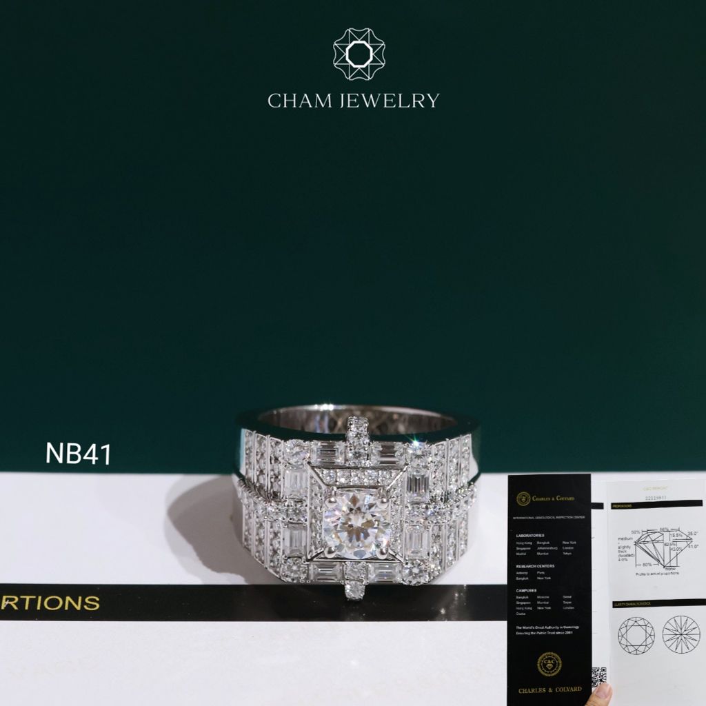 Nhẫn Nam NB41 CHAM JEWELRY,  Moissanite C&C Chủ 6.0mm (Barcode OCNA09)