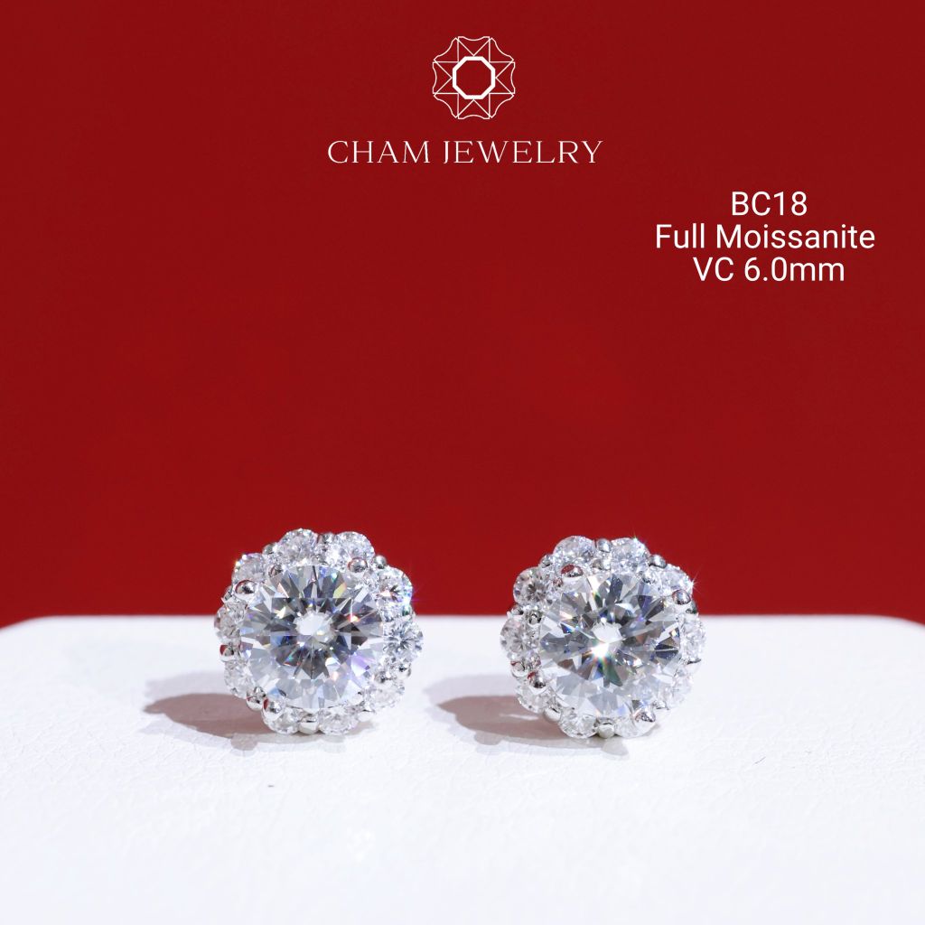 Hoa Tai CHAM JEWELRY BC18, Full Moissanite Chủ 6.0mm (Barcode CAD1VM81).