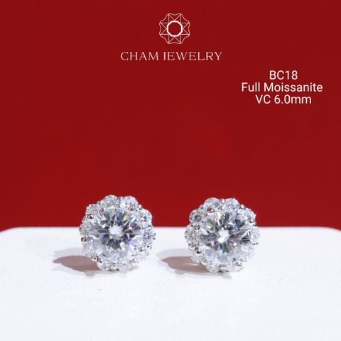 Hoa Tai CHAM JEWELRY BC18, Full Moissanite Chủ 6.0mm (Barcode CAD1VM81).