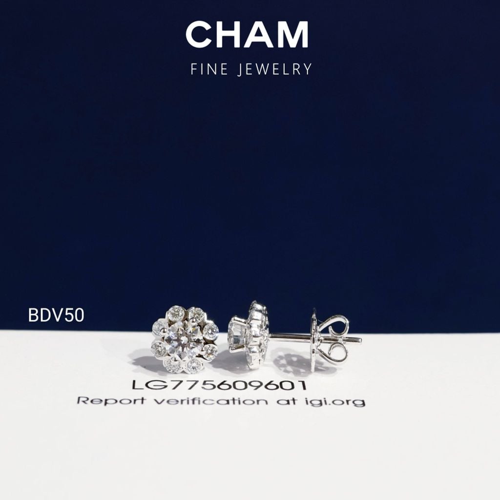 Hoa Tai BDV50 Vàng 10k Chủ 4.5mm Kim Cương Lab Grown Diamond (Barcode DBT9)