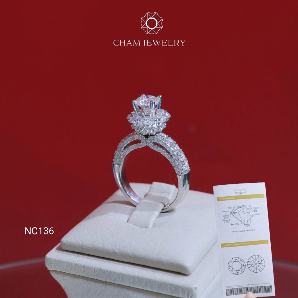 Nhẫn NC136 CHAM JEWELRY, Full Đá Moissanite, Chủ 6.3mm (Barcode OCNN01).