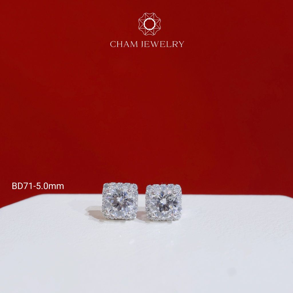 Hoa Tai BD71 CHAM JEWELRY , Hoa Tai Vuông Chủ 5.0mm ( Barcode TBD104 - TBD105).