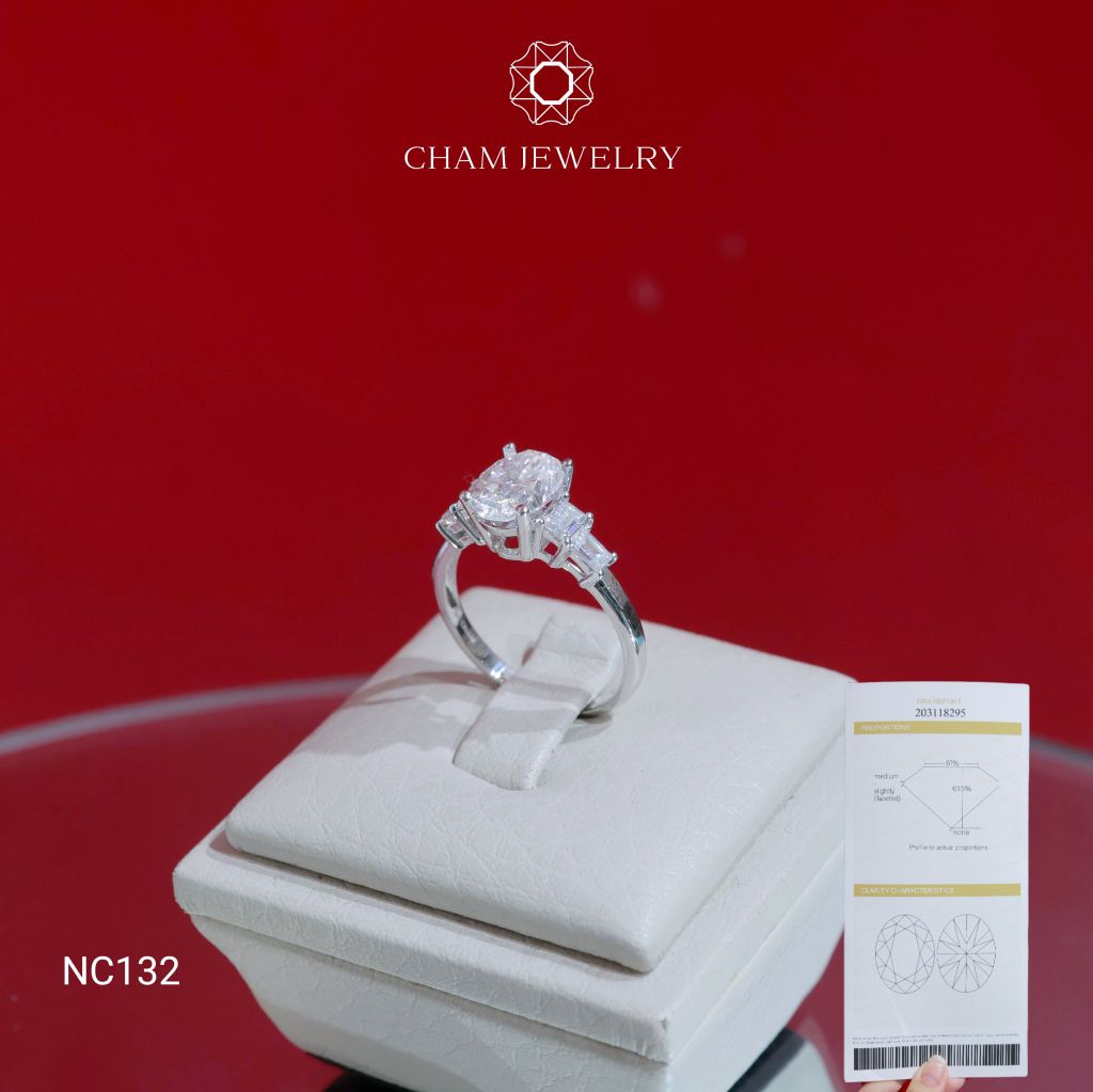 Nhẫn NC132 CHAM JEWELRY, Full Đá Moissanite Chủ 6x8mm (Barcode ONNU209)