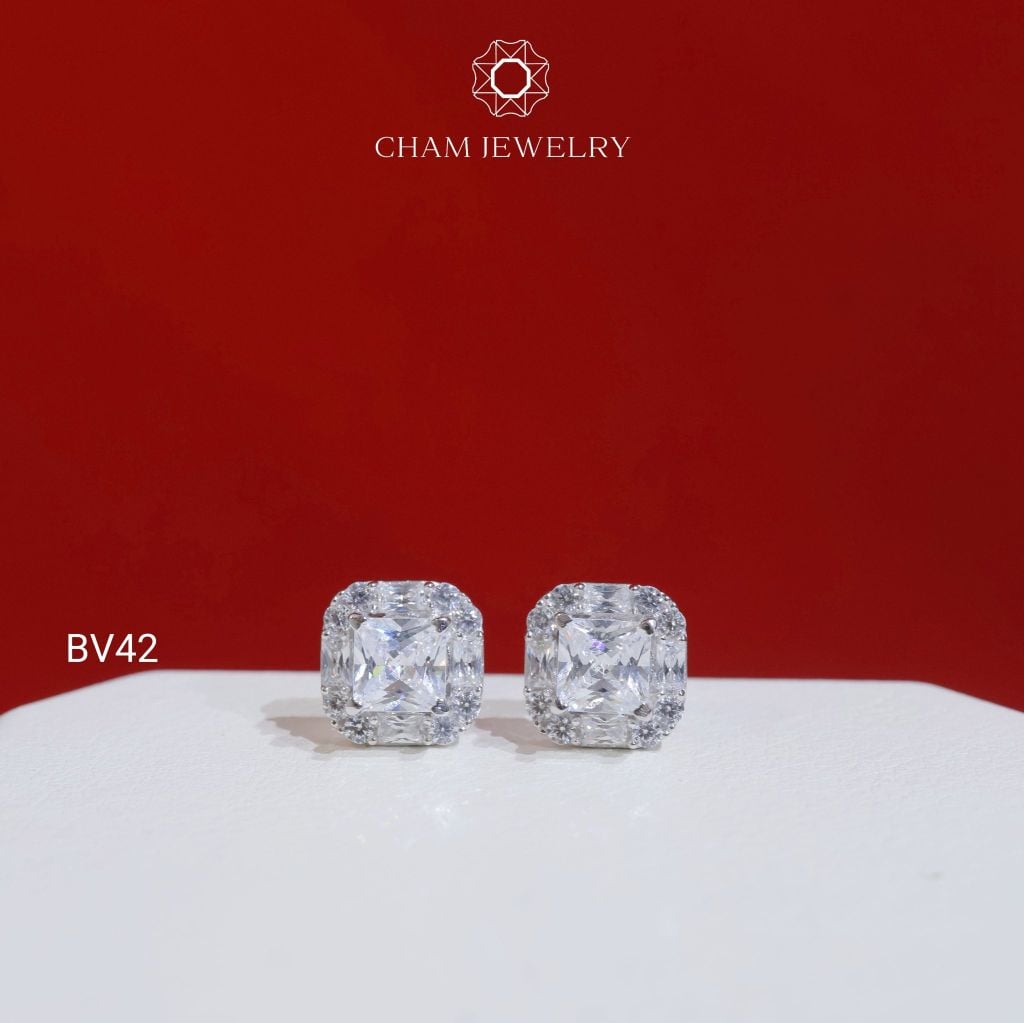 Hoa Tai BV42 CHAM JEWELRY, Chủ Vuông 5.0mm (Barcode TBV499).