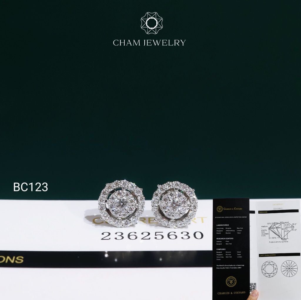 Hoa Tai CHAM JEWELRY BC123, Hoa Tai Full Moissanite Chủ 2.5mm (OCB58 )
