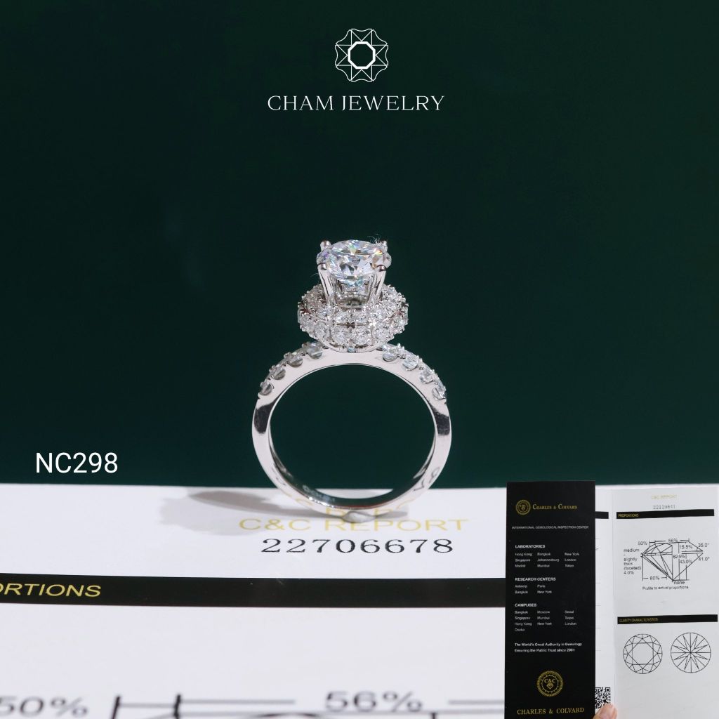 Nhẫn NC298 CHAM JEWELRY, Đá Moissanite C&C Chủ 7.2mm (Barcode OCNN138)
