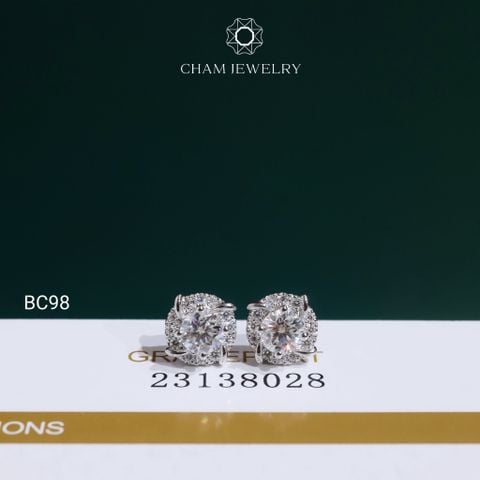 Hoa Tai BC98 CHAM JEWELRY, Hoa Tai Full Moissanite Chủ 5.0mm (Barcode OCB27)