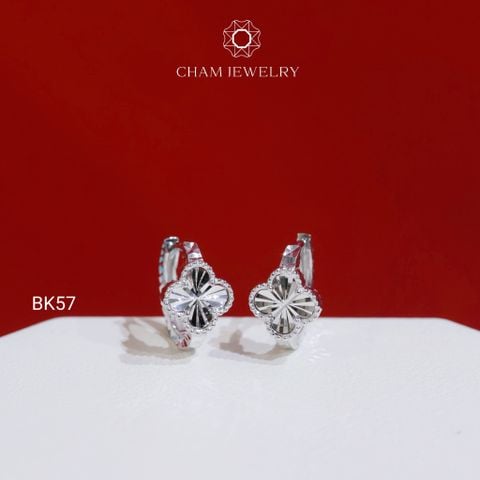Hoa Tai BK57 CHAM JEWELRY, Hoa Tai Khoen Cỏ 4 Lá Chạm Máy Bản 8.0mm (Barcode TBK362).