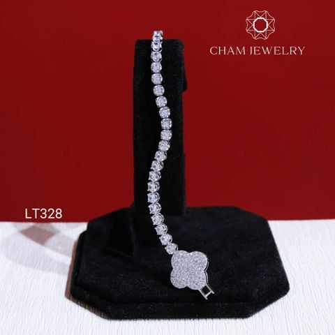 Lắc Tay LT328 CHAM JEWELRY, Lắc Cỏ 4 Lá Full Đá 3.0mm (Barcode TLT1326).