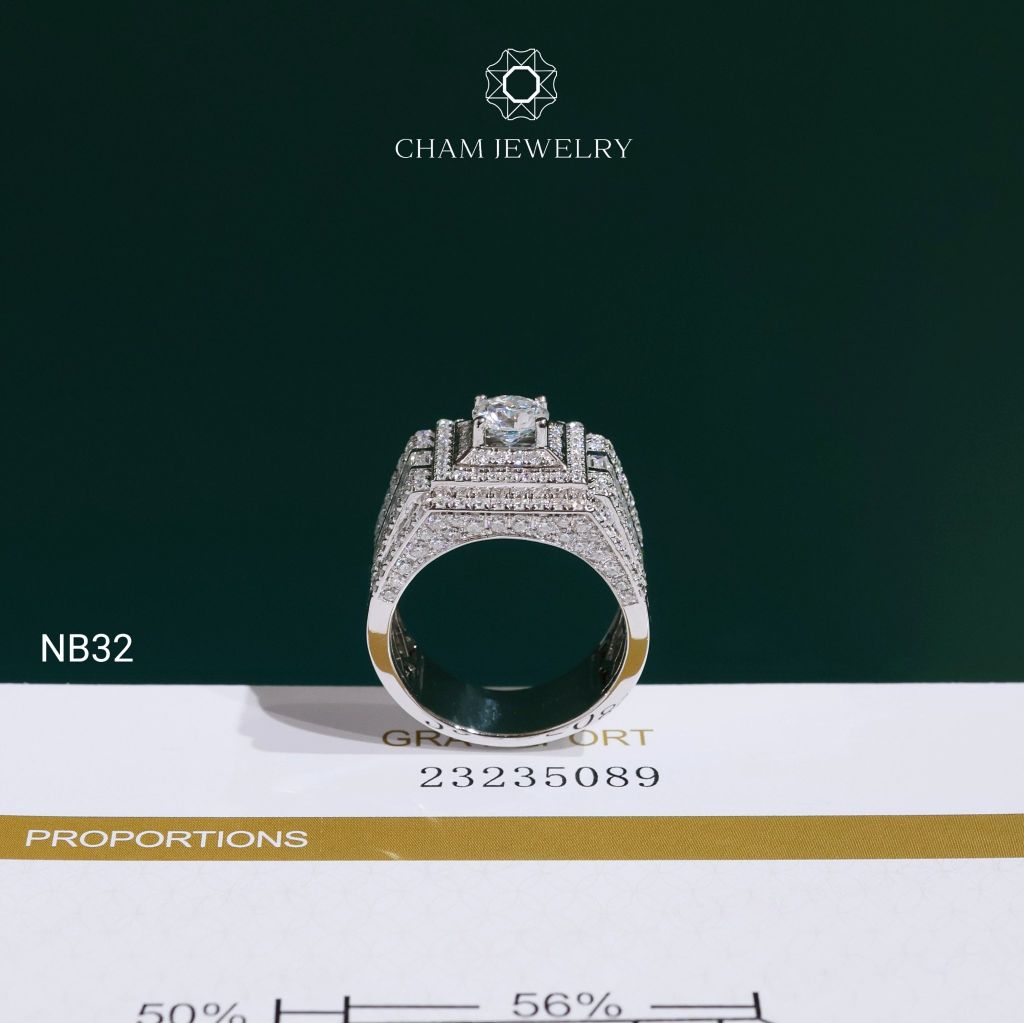 Nhẫn Nam NB32 CHAM JEWELRY, Full Moissanite Chủ 6.3mm (Barcode ONNA66)